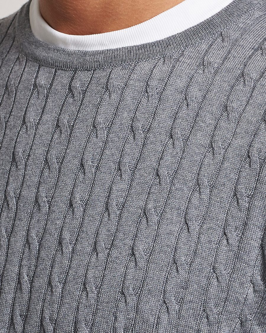 Hombres | Jerséis y prendas de punto | Stenströms | Merino Cable Crew Neck Grey