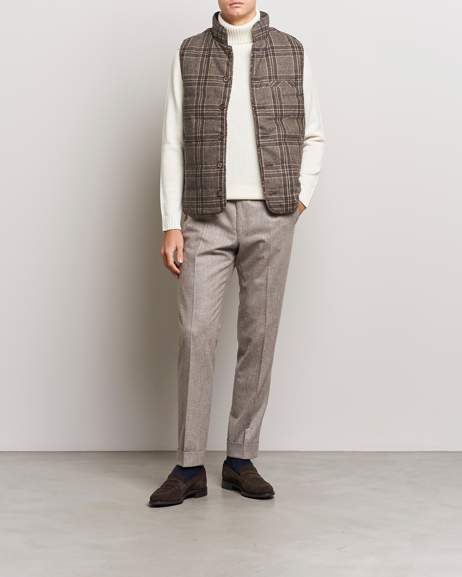 Hombres | Abrigos y chaquetas | Stenströms | Checked Wool Flannel Vest Brown