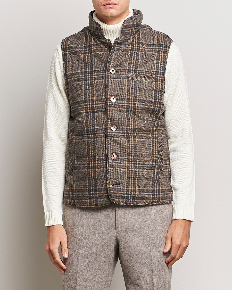 Hombres | Abrigos y chaquetas | Stenströms | Checked Wool Flannel Vest Brown