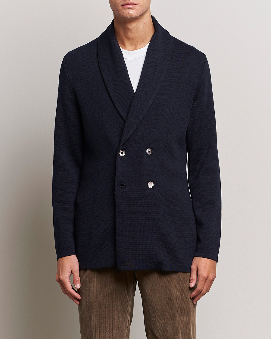 Hombres | Blazers | Stenströms | Merino Knitted Tuxedo Cardigan Navy