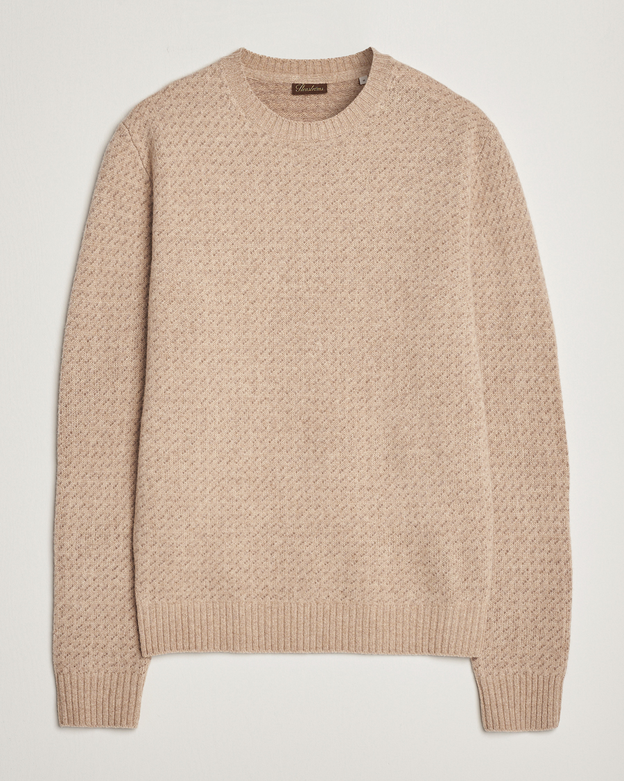 Hombres | Jerséis y prendas de punto | Stenströms | Patterned Yak Merino Crewneck Beige