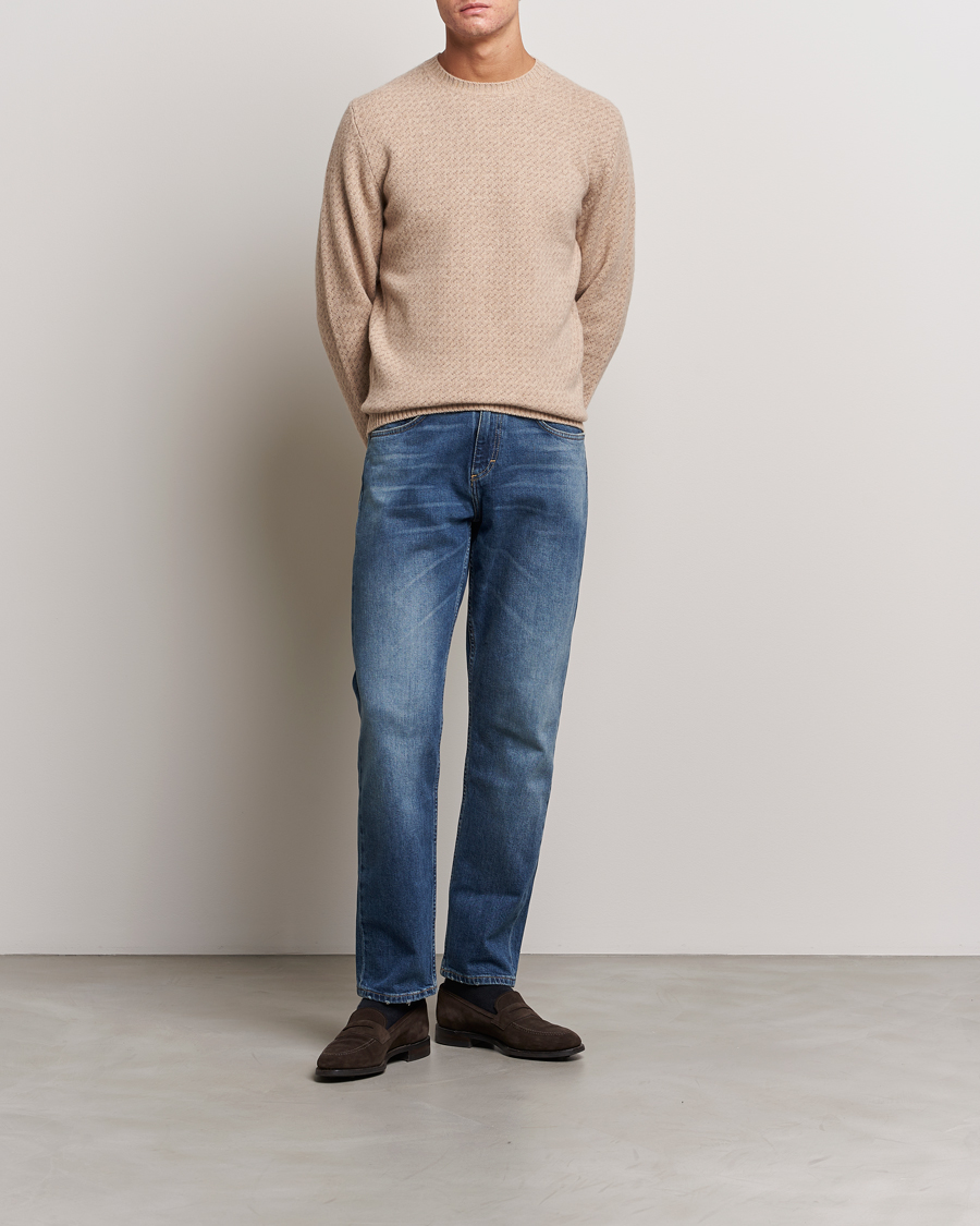 Hombres | Jerséis y prendas de punto | Stenströms | Patterned Yak Merino Crewneck Beige
