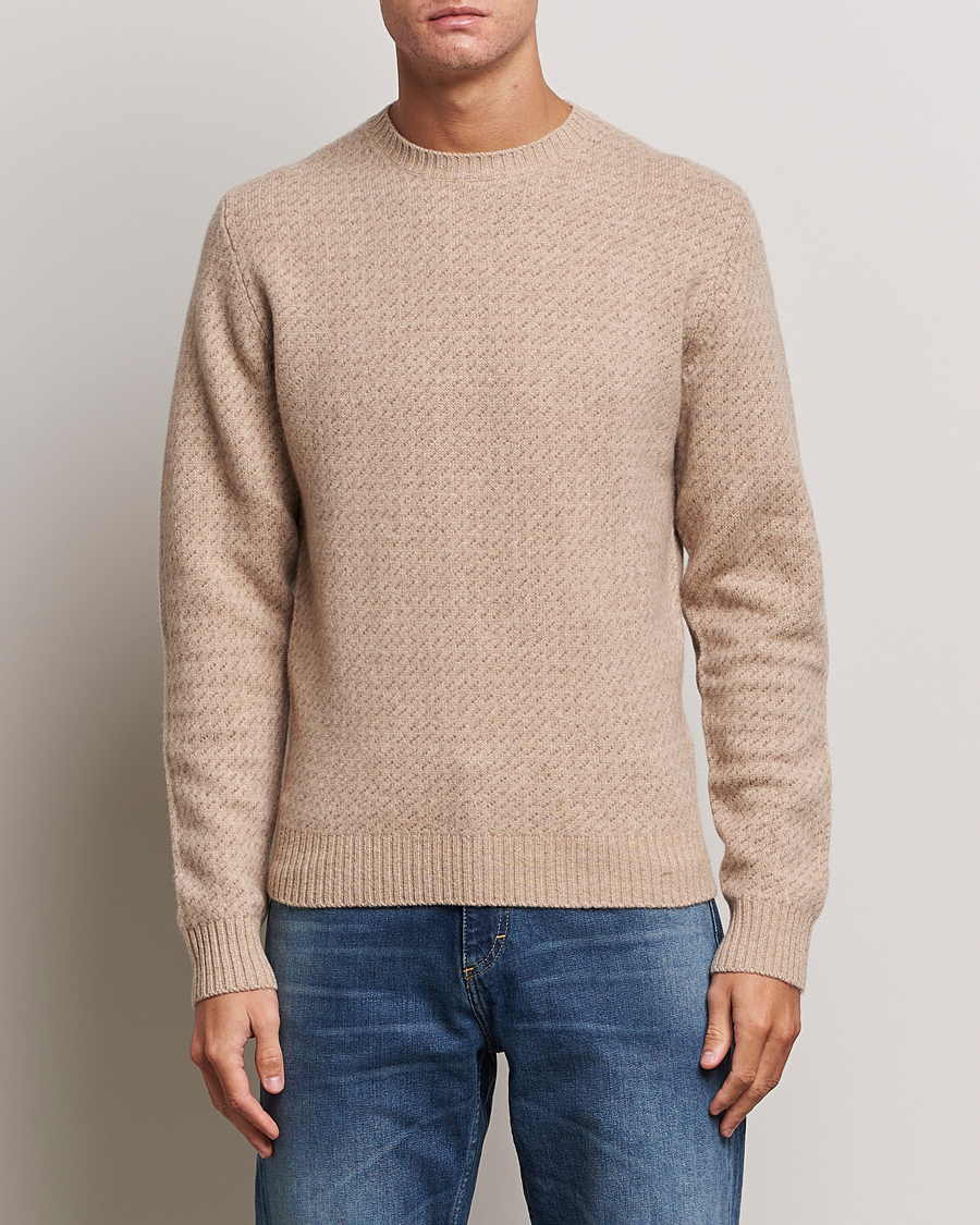 Hombres | Jerséis y prendas de punto | Stenströms | Patterned Yak Merino Crewneck Beige