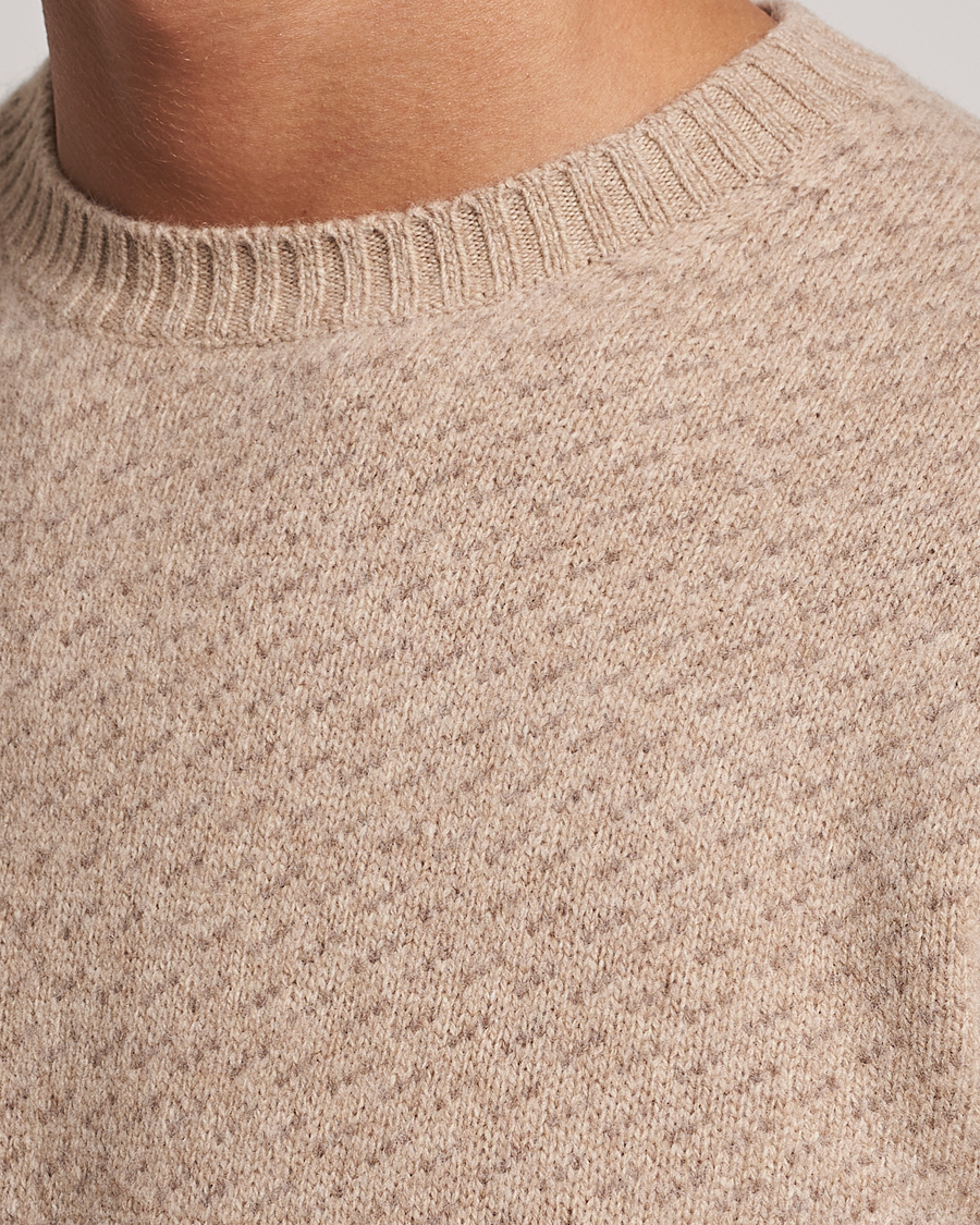 Hombres | Jerséis y prendas de punto | Stenströms | Patterned Yak Merino Crewneck Beige
