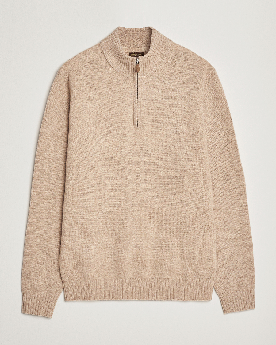 Hombres | Jerséis y prendas de punto | Stenströms | Patterned Yak Merino Half-Zip Beige