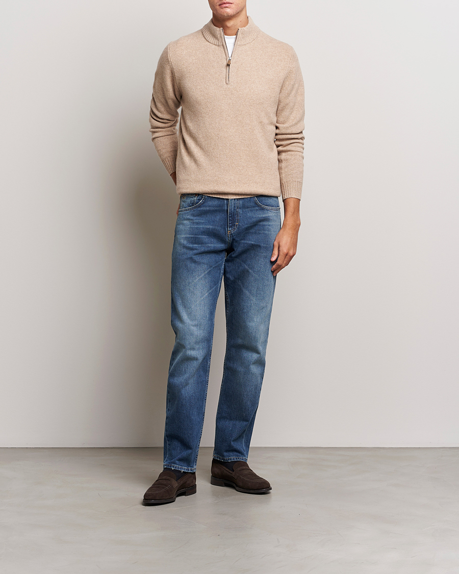 Hombres | Jerséis y prendas de punto | Stenströms | Patterned Yak Merino Half-Zip Beige