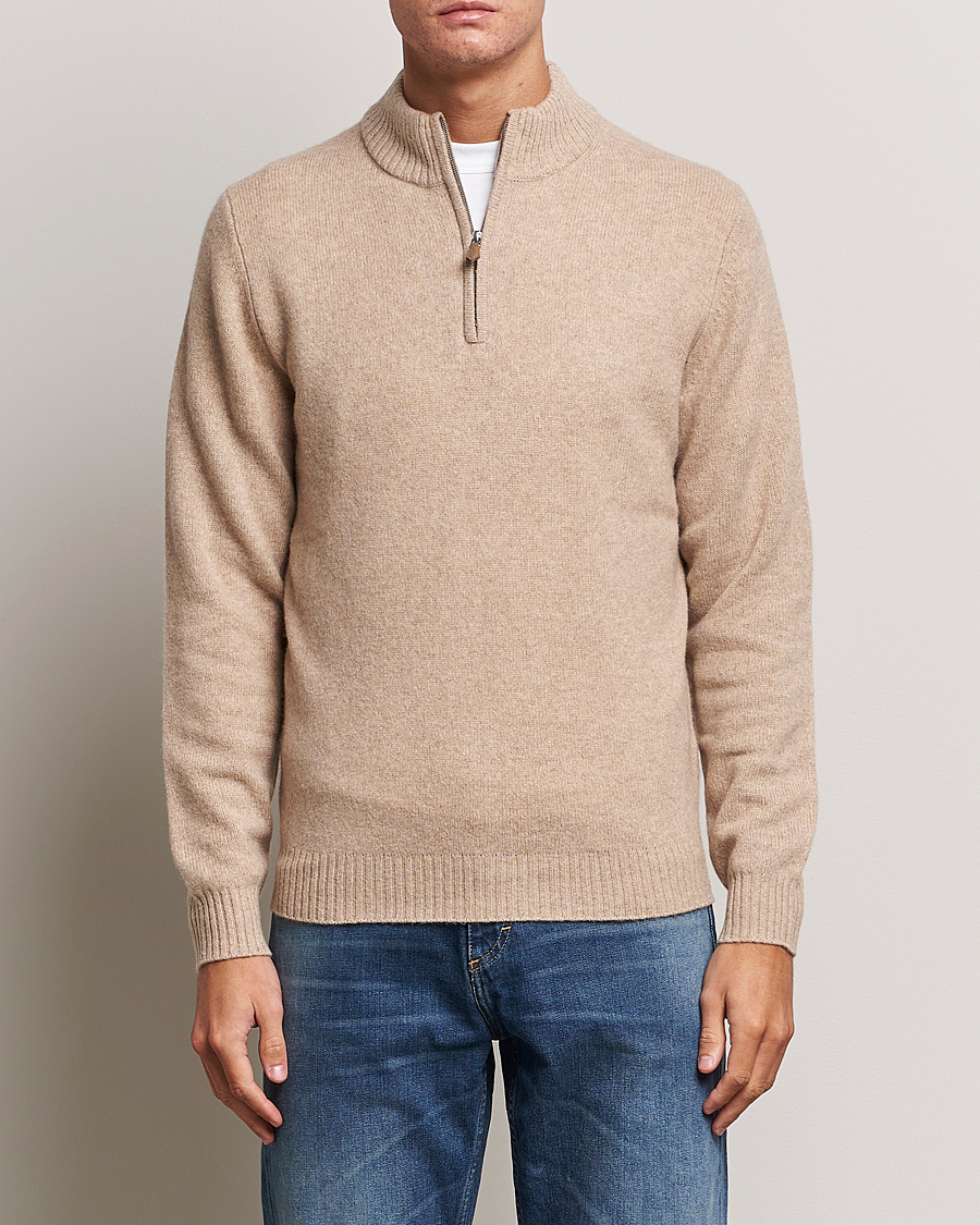 Hombres | Jerséis y prendas de punto | Stenströms | Patterned Yak Merino Half-Zip Beige