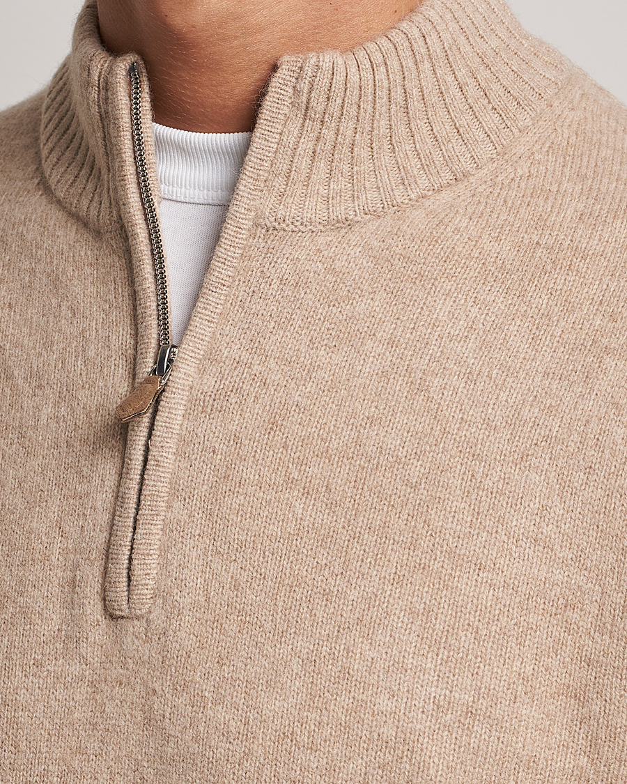 Hombres | Jerséis y prendas de punto | Stenströms | Patterned Yak Merino Half-Zip Beige