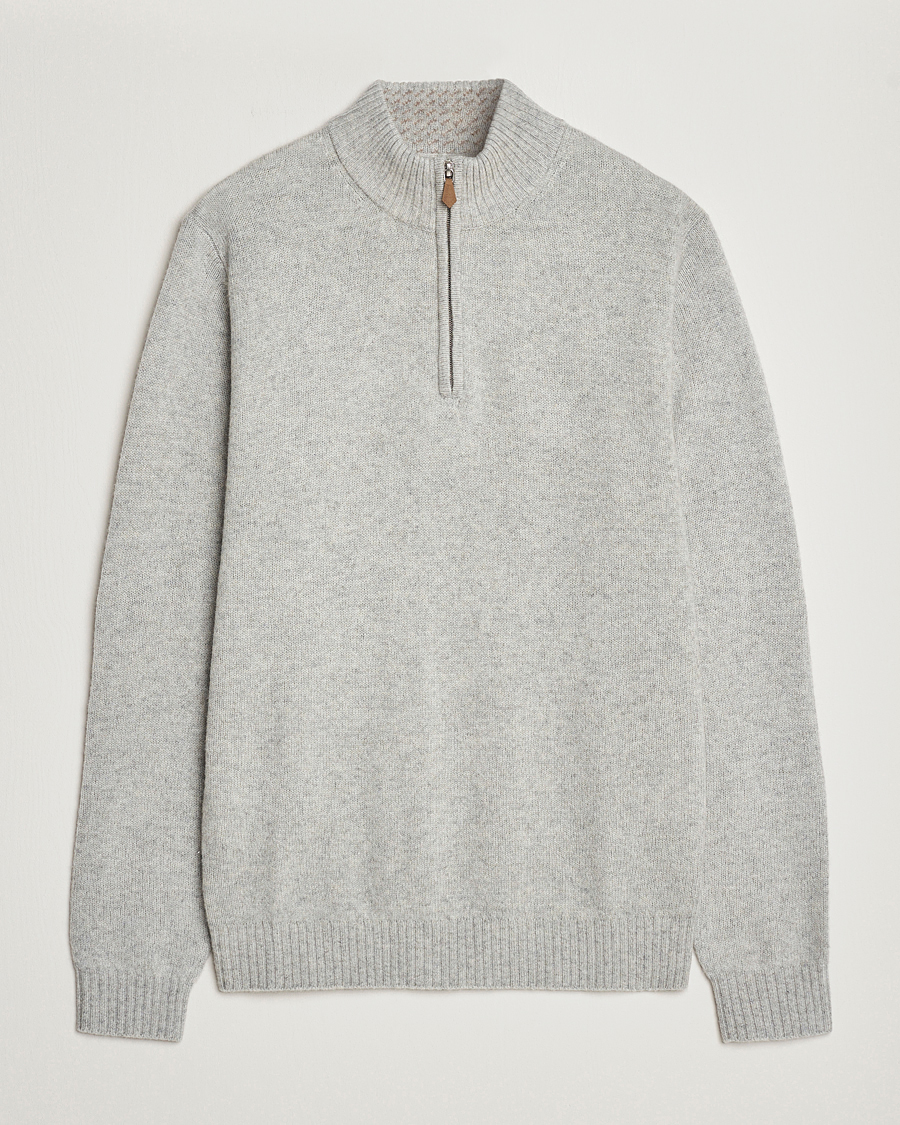 Hombres | Jerséis y prendas de punto | Stenströms | Patterned Yak Merino Half-Zip Grey