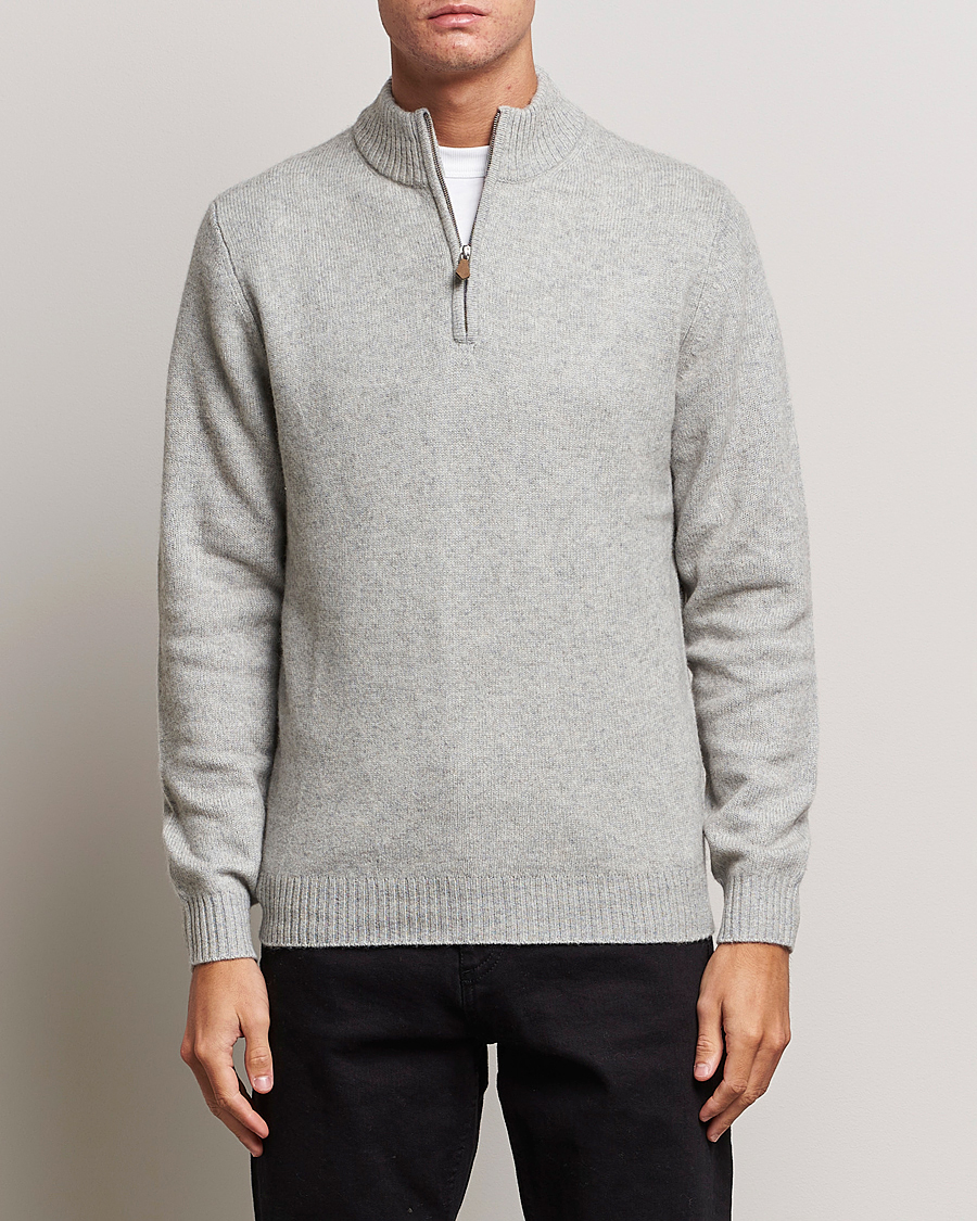 Hombres | Jerséis y prendas de punto | Stenströms | Patterned Yak Merino Half-Zip Grey
