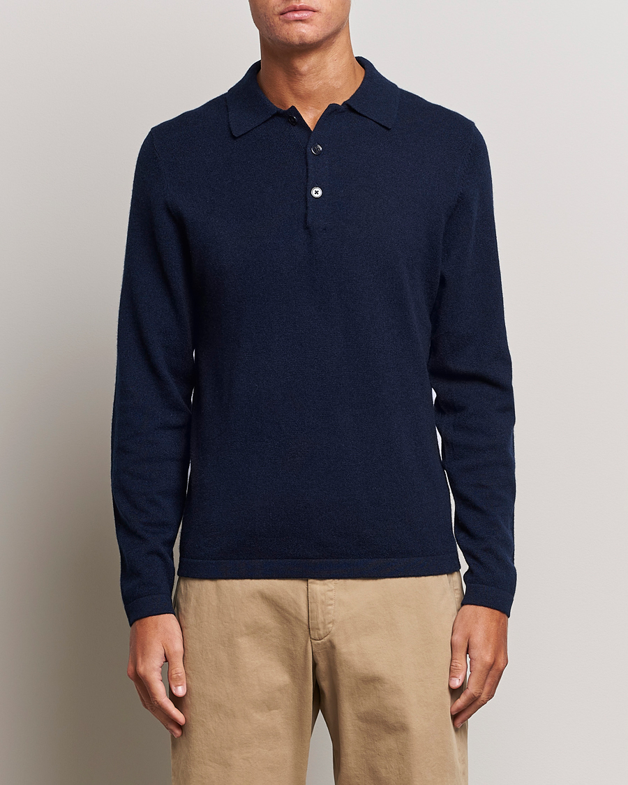 Hombres | Jerséis y prendas de punto | Stenströms | Cashmere Poloshirt Navy