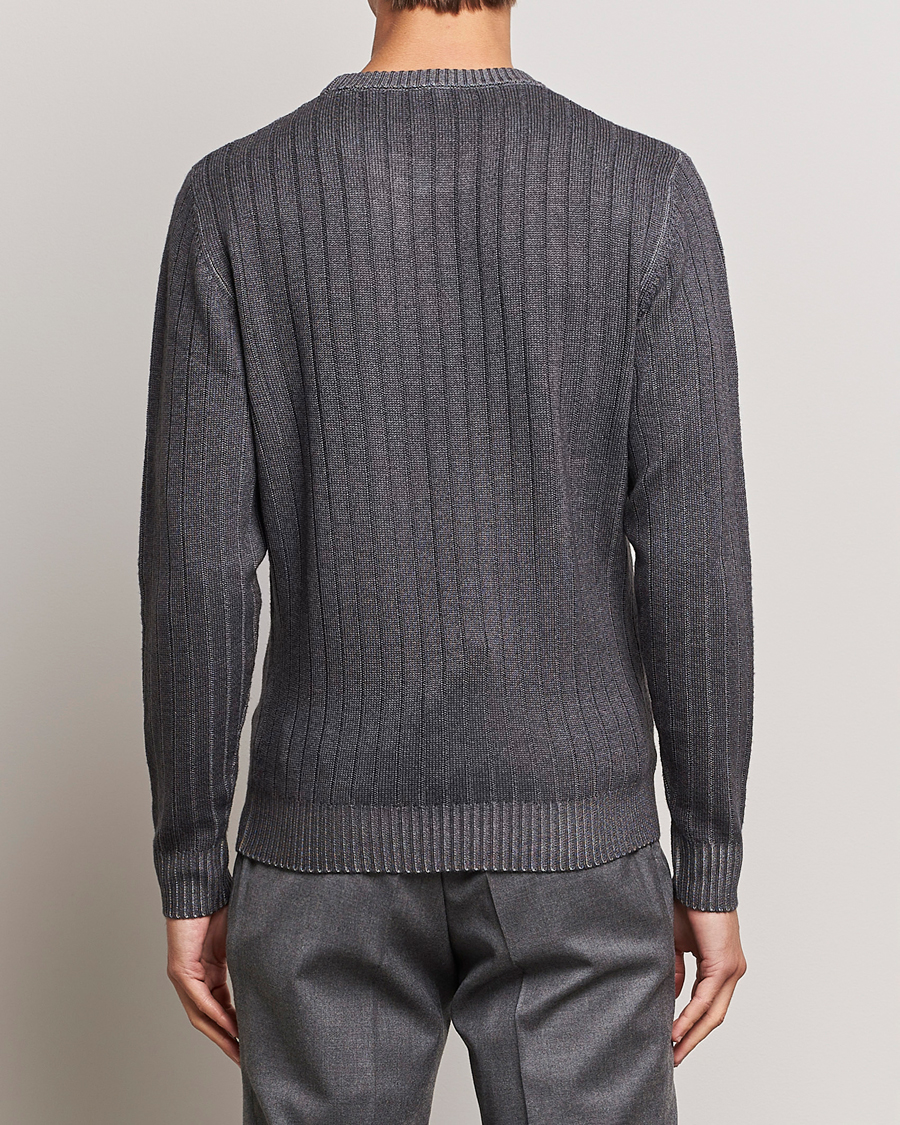 Hombres | Jerséis y prendas de punto | Stenströms | Garment Dyed Ribbed Merino Wool Crewneck Grey