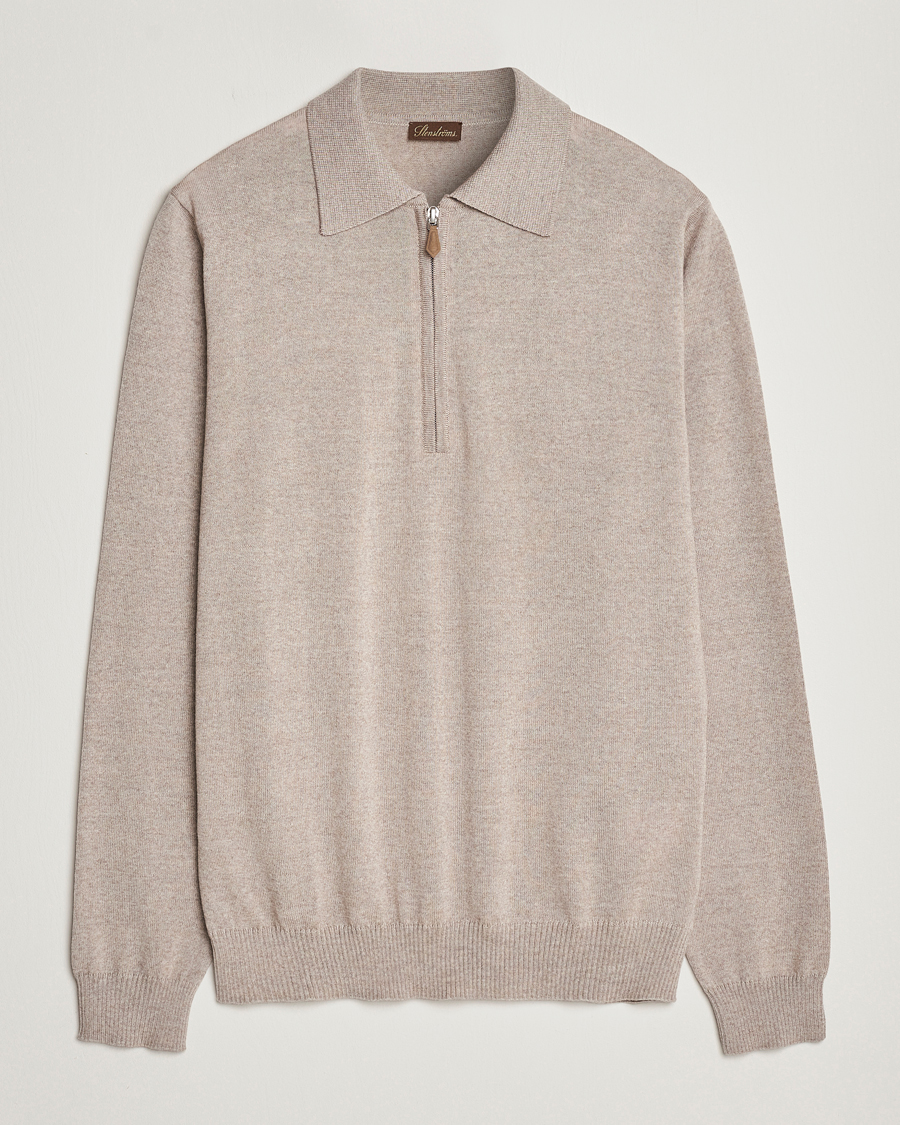 Hombres | Jerséis y prendas de punto | Stenströms | Merino Wool Zip Polo Beige