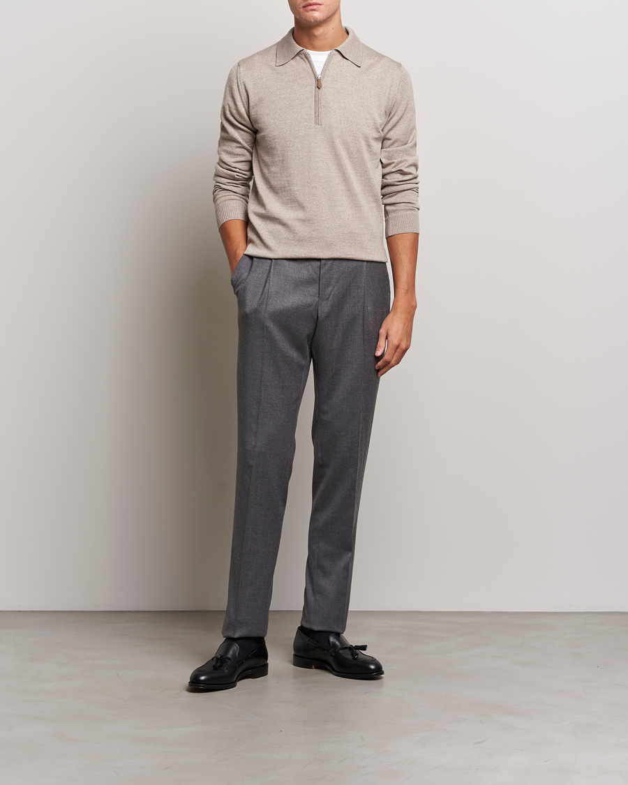 Hombres | Jerséis y prendas de punto | Stenströms | Merino Wool Zip Polo Beige