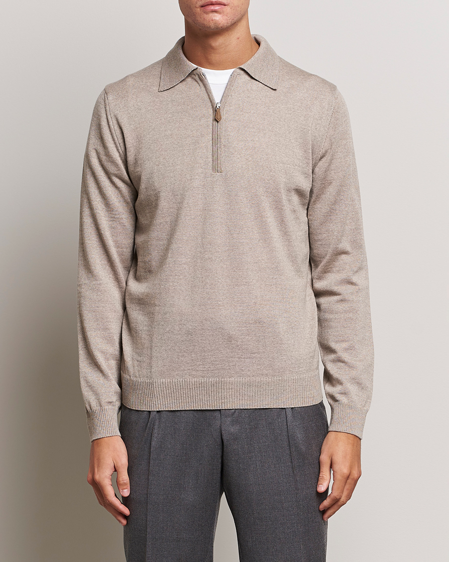 Hombres | Jerséis y prendas de punto | Stenströms | Merino Wool Zip Polo Beige