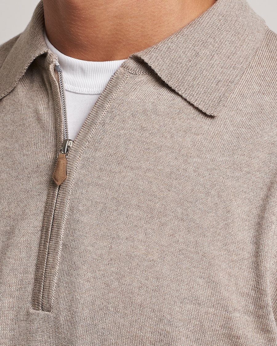 Hombres | Jerséis y prendas de punto | Stenströms | Merino Wool Zip Polo Beige