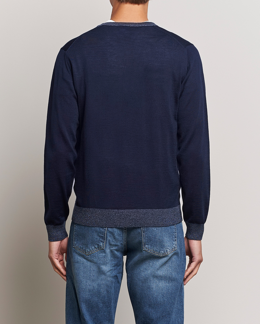 Hombres | Jerséis y prendas de punto | Stenströms | Merino Wool Contrast Cardigan Navy