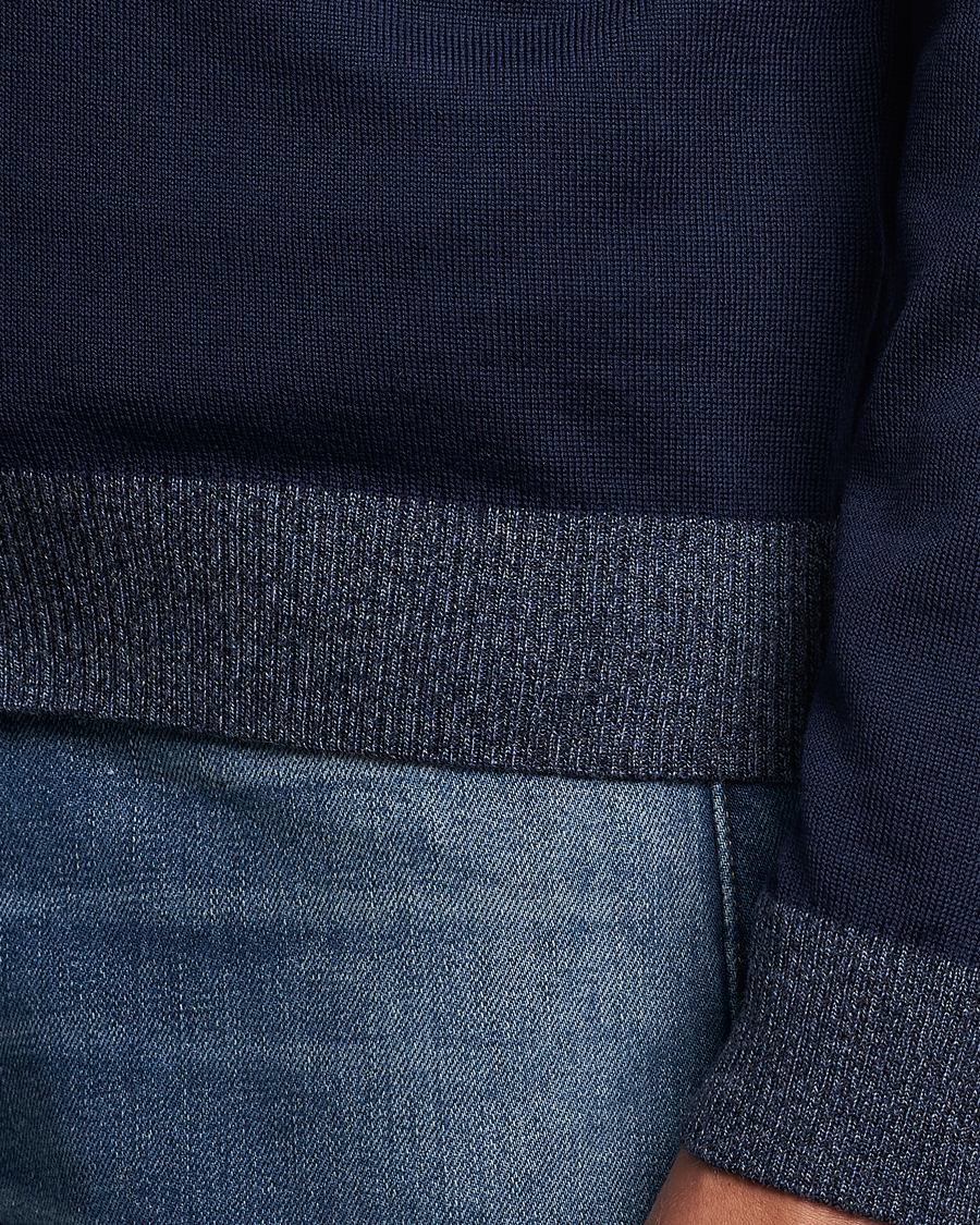 Hombres | Jerséis y prendas de punto | Stenströms | Merino Wool Contrast Cardigan Navy