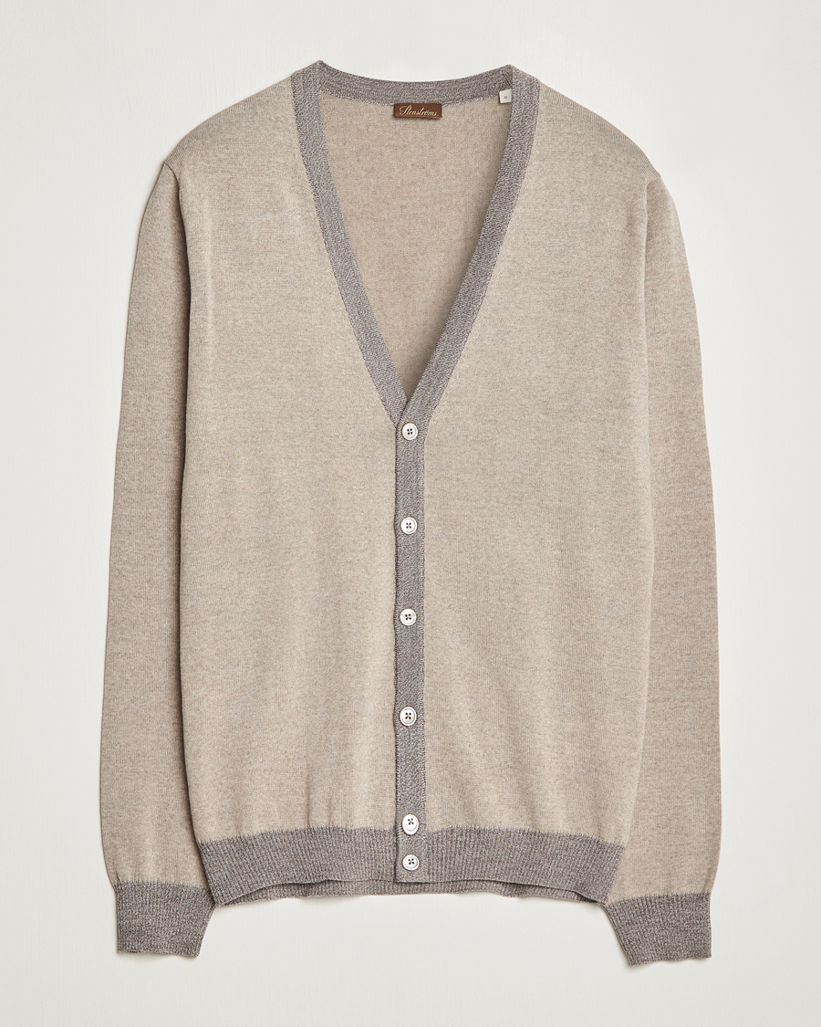 Hombres | Jerséis y prendas de punto | Stenströms | Merino Wool Contrast Cardigan Beige