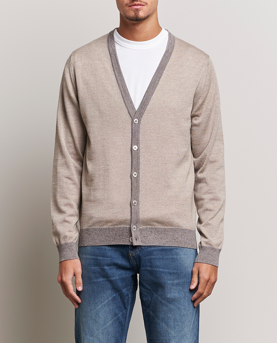 Hombres | Jerséis y prendas de punto | Stenströms | Merino Wool Contrast Cardigan Beige