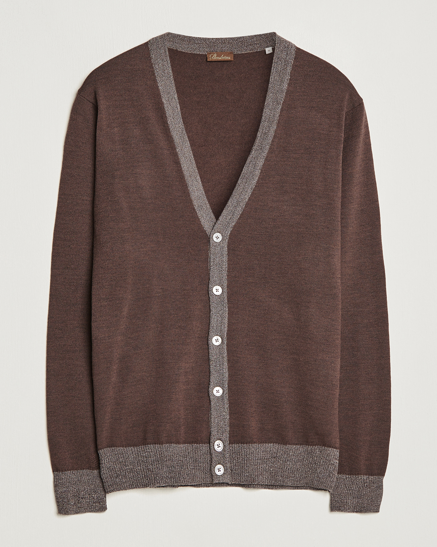 Hombres | Jerséis y prendas de punto | Stenströms | Merino Wool Contrast Cardigan Brown