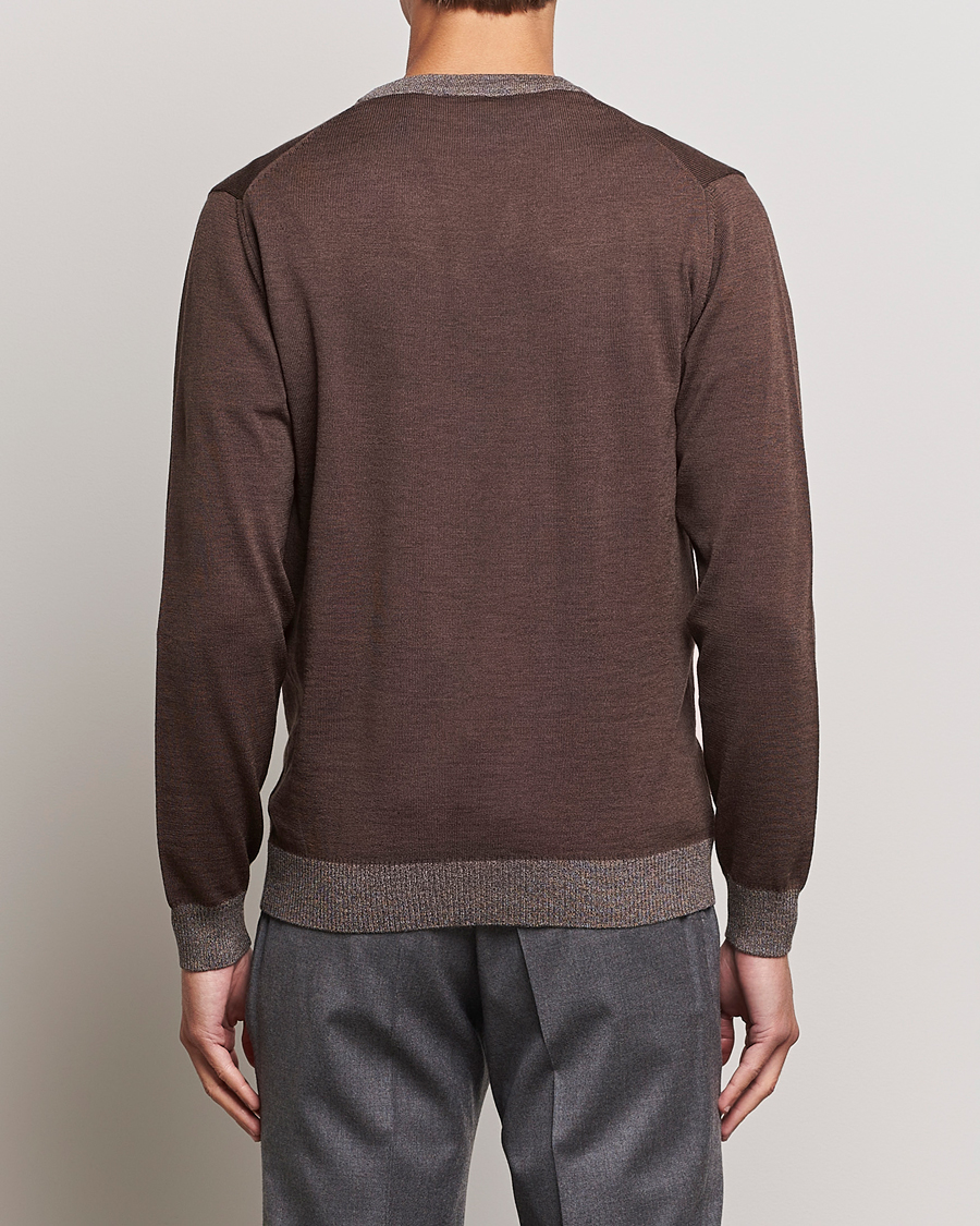 Hombres | Jerséis y prendas de punto | Stenströms | Merino Wool Contrast Cardigan Brown
