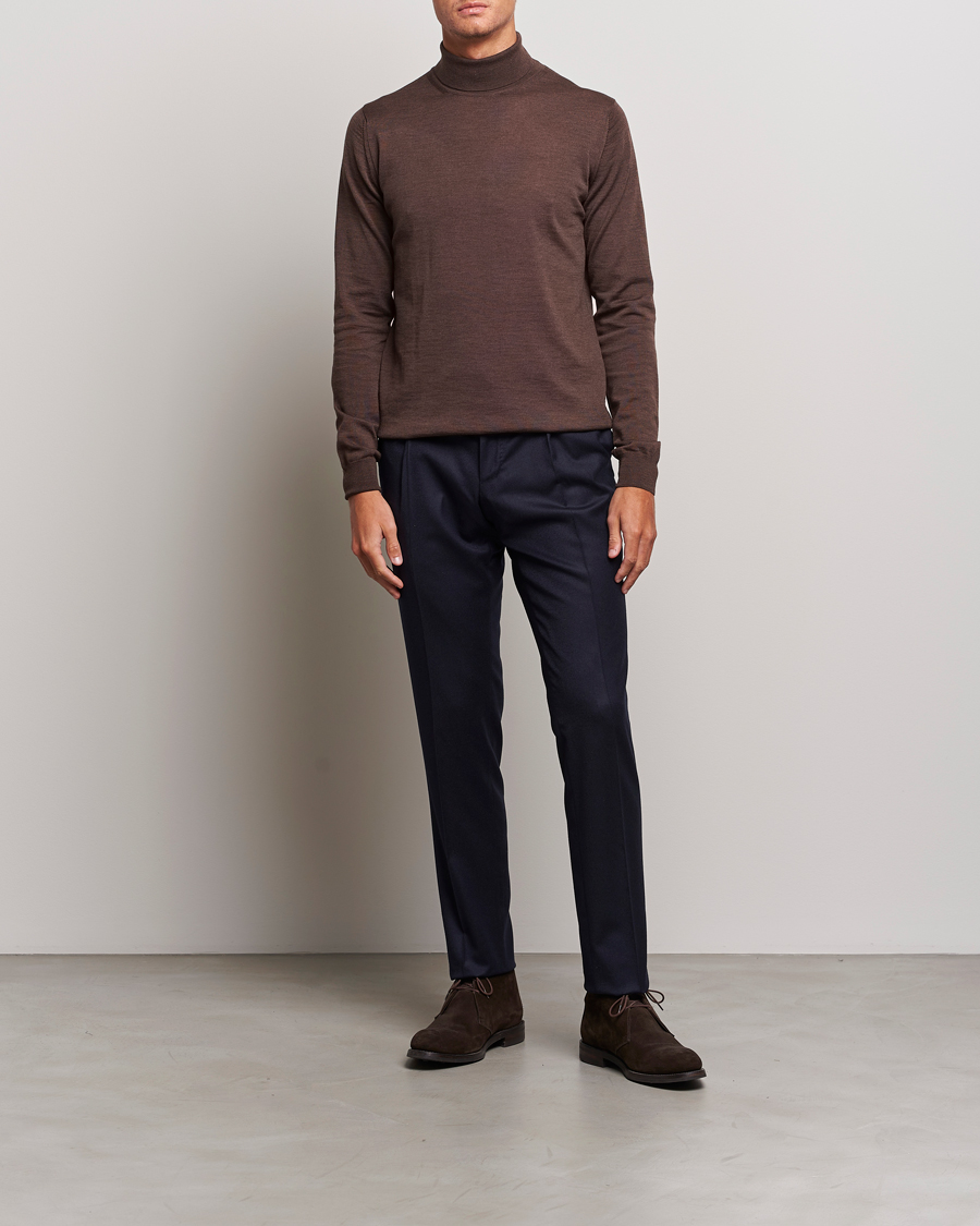 Hombres | Jerséis y prendas de punto | Stenströms | Fine Merino Rollneck Brown