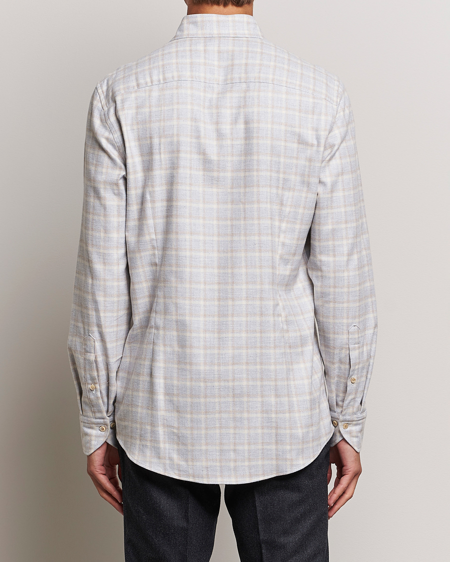 Hombres | Camisas | Stenströms | Slimline Checked Cut Away Flannel Shirt Light Grey