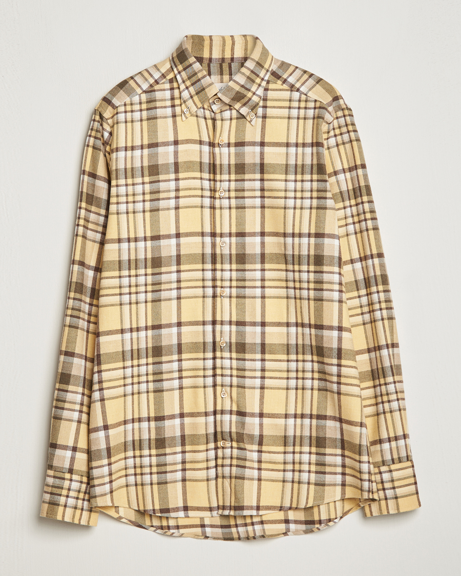 Hombres | Camisas | Stenströms | Slimline Checked Button Down Flannel Shirt Yellow