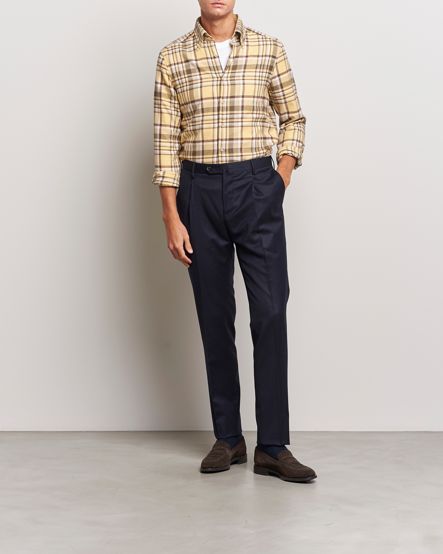 Hombres | Camisas | Stenströms | Slimline Checked Button Down Flannel Shirt Yellow