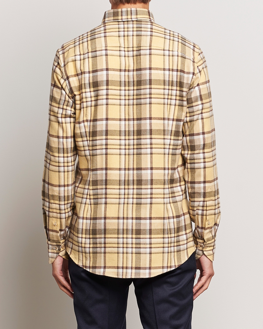 Hombres | Camisas | Stenströms | Slimline Checked Button Down Flannel Shirt Yellow