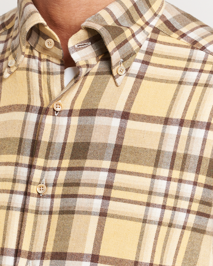 Hombres | Camisas | Stenströms | Slimline Checked Button Down Flannel Shirt Yellow