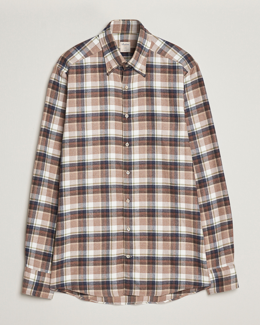 Hombres | Camisas | Stenströms | Slimline Checked Button Down Flannel Shirt Beige