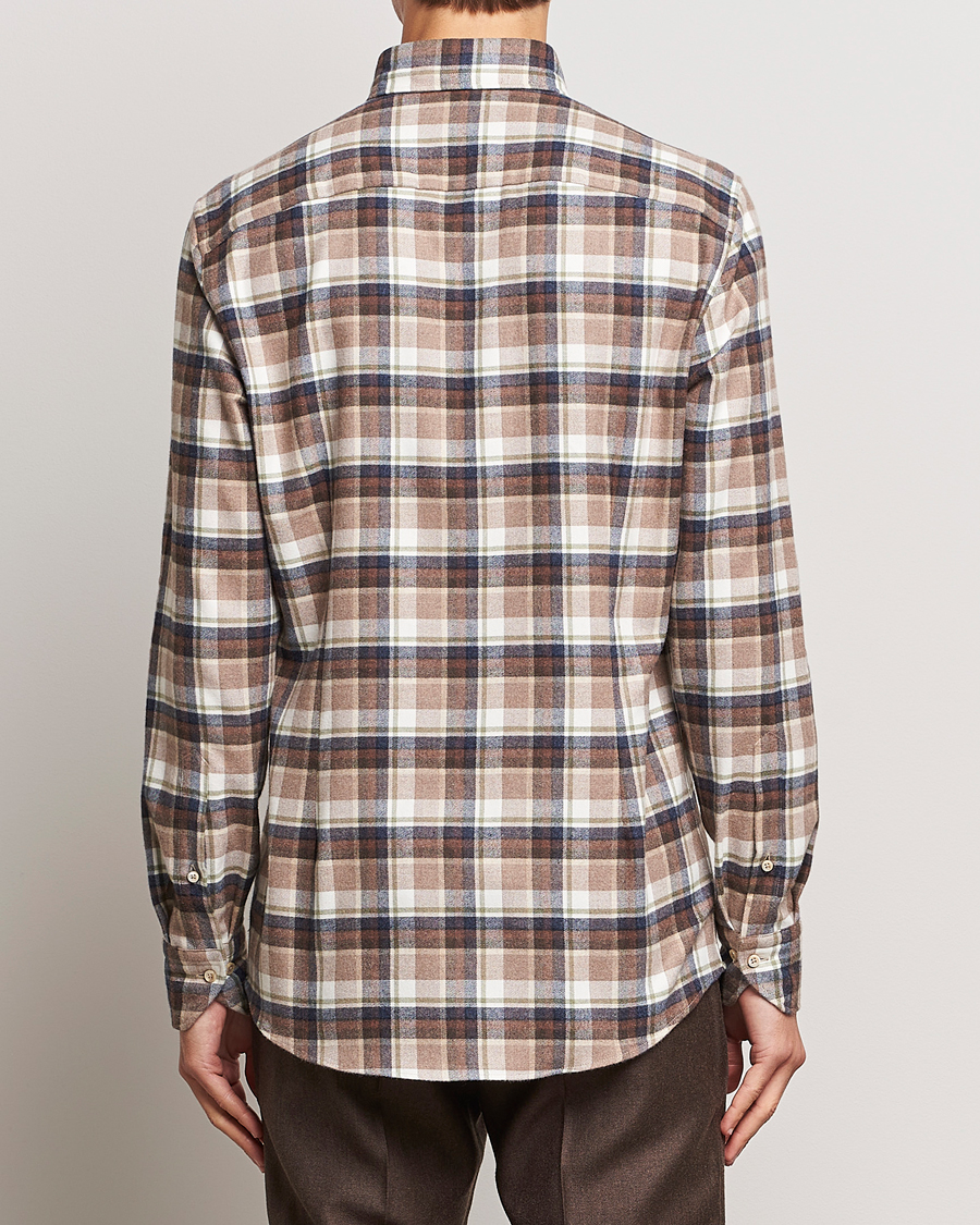 Hombres | Camisas | Stenströms | Slimline Checked Button Down Flannel Shirt Beige
