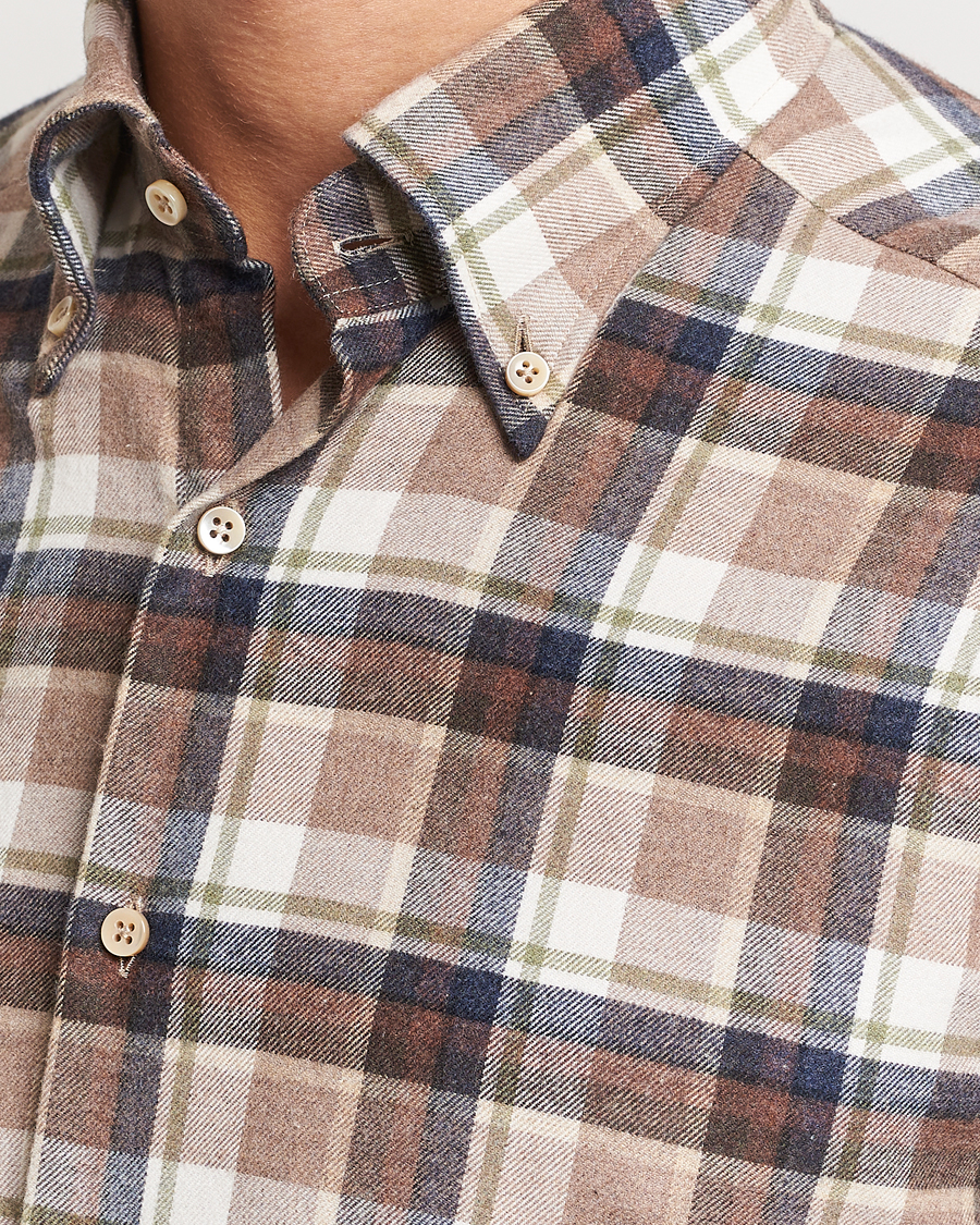 Hombres | Camisas | Stenströms | Slimline Checked Button Down Flannel Shirt Beige