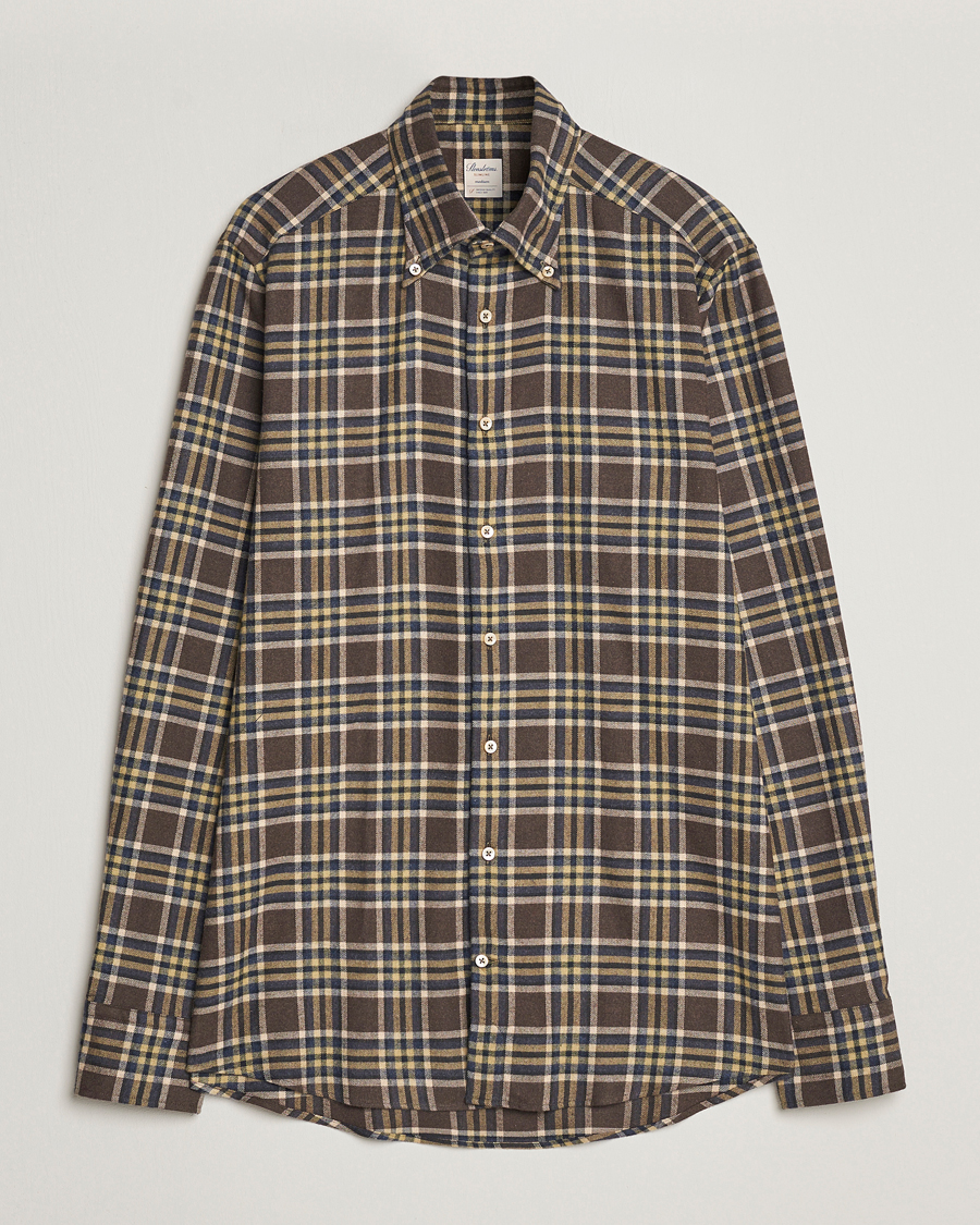 Hombres | Camisas | Stenströms | Slimline Checked Button Down Flannel Shirt Brown