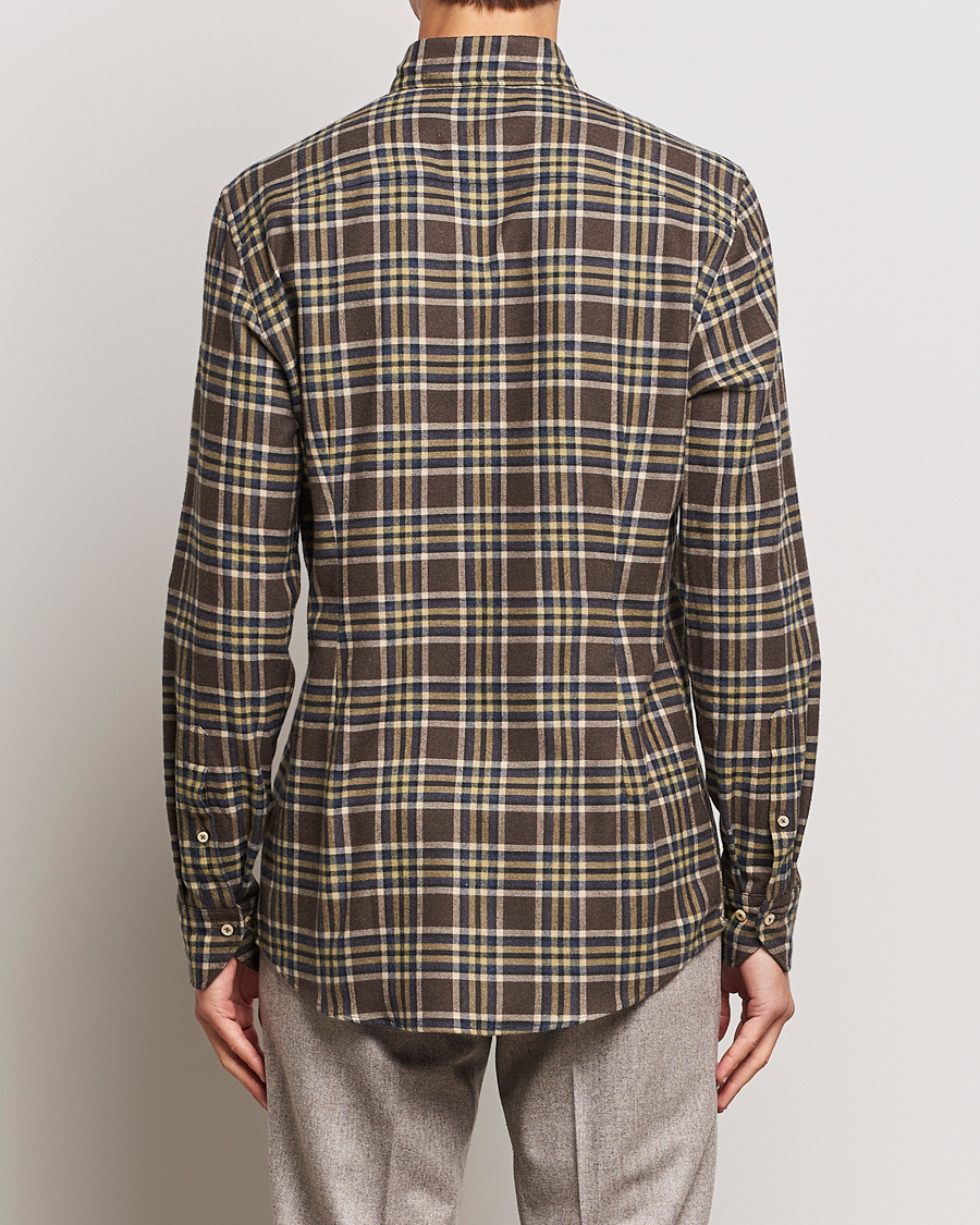 Hombres | Camisas | Stenströms | Slimline Checked Button Down Flannel Shirt Brown