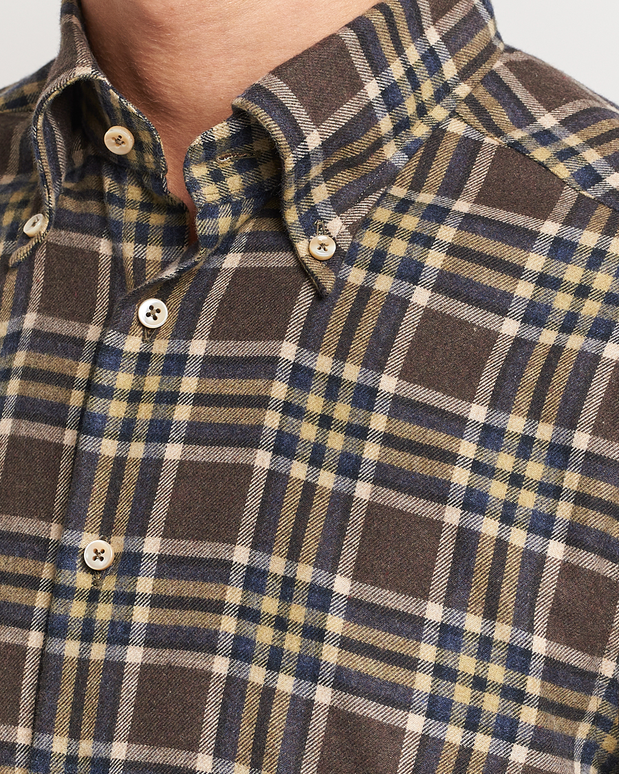 Hombres | Camisas | Stenströms | Slimline Checked Button Down Flannel Shirt Brown