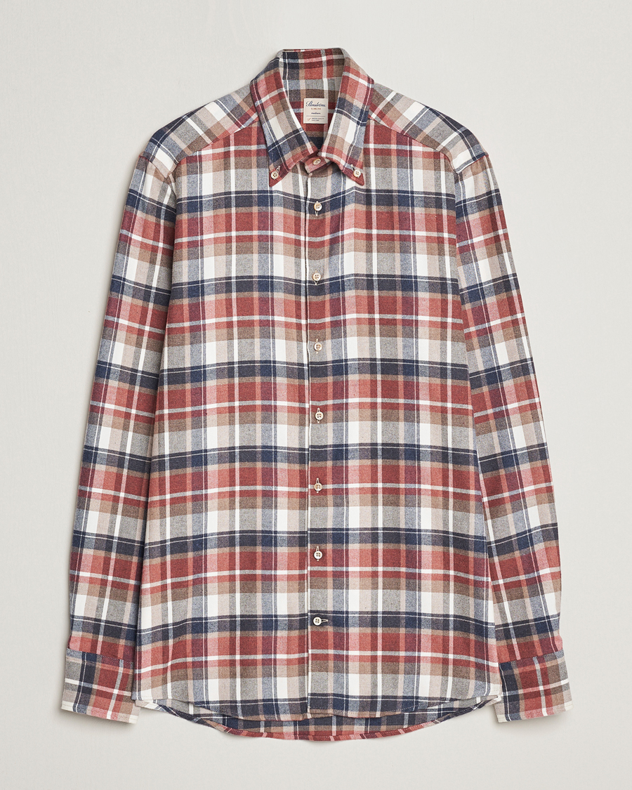 Hombres | Camisas | Stenströms | Slimline Checked Button Down Flannel Shirt Red