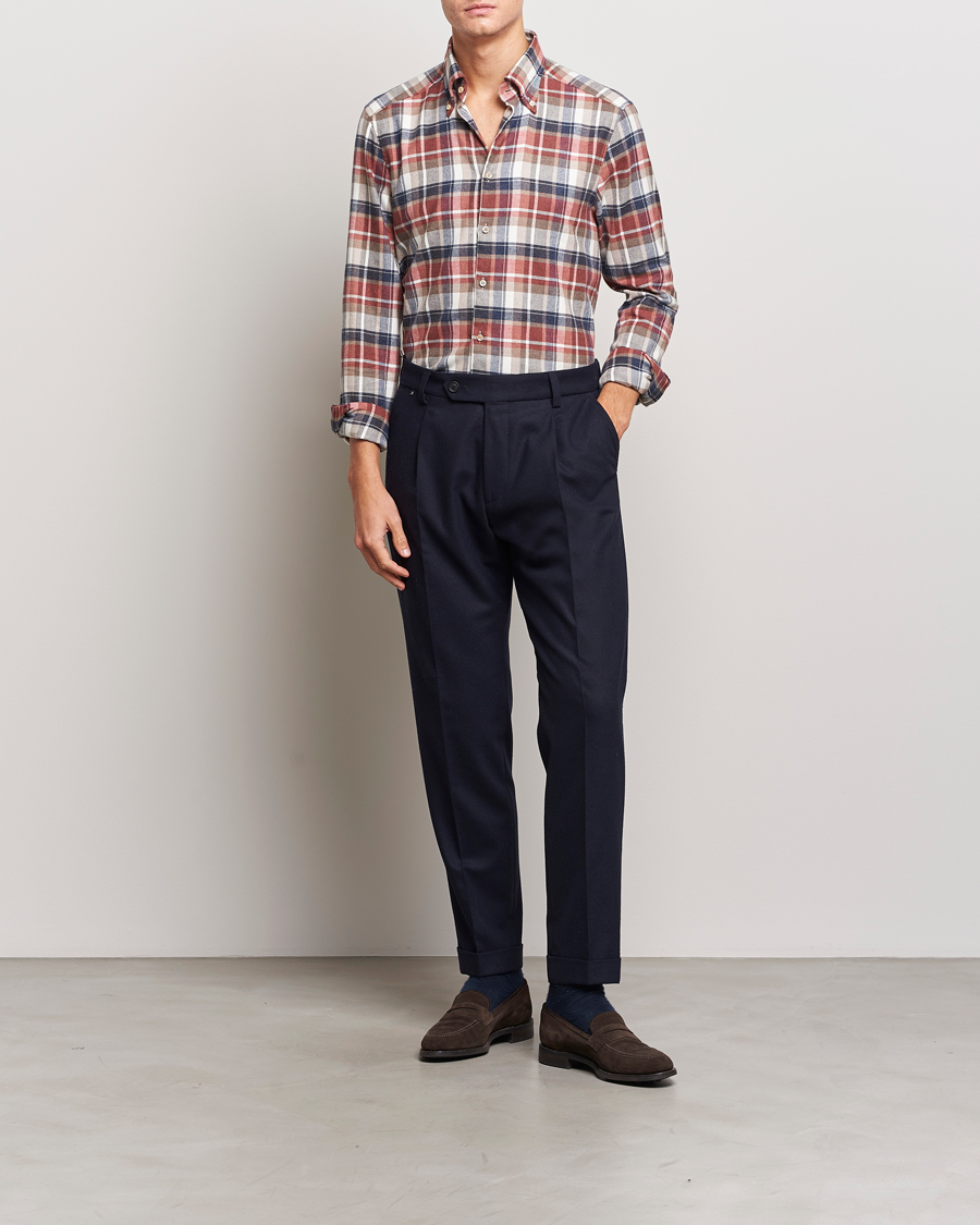 Hombres | Camisas | Stenströms | Slimline Checked Button Down Flannel Shirt Red