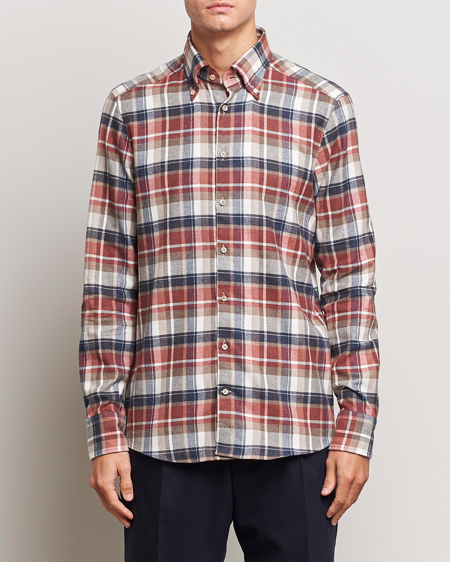 Hombres | Camisas | Stenströms | Slimline Checked Button Down Flannel Shirt Red