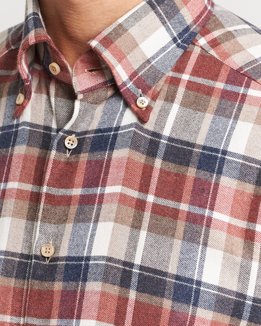 Hombres | Camisas | Stenströms | Slimline Checked Button Down Flannel Shirt Red