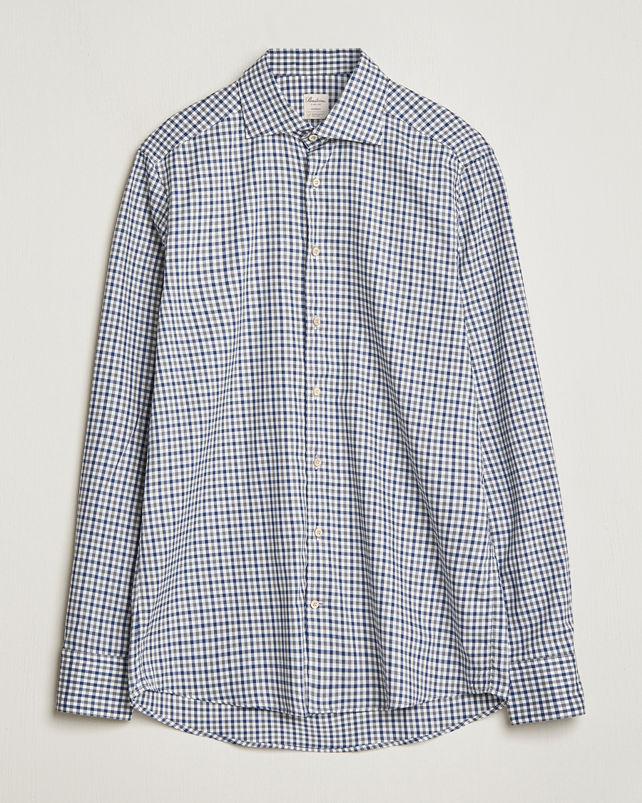 Hombres | Camisas | Stenströms | Slimline Small Checked Flannel Shirt Blue/Grey