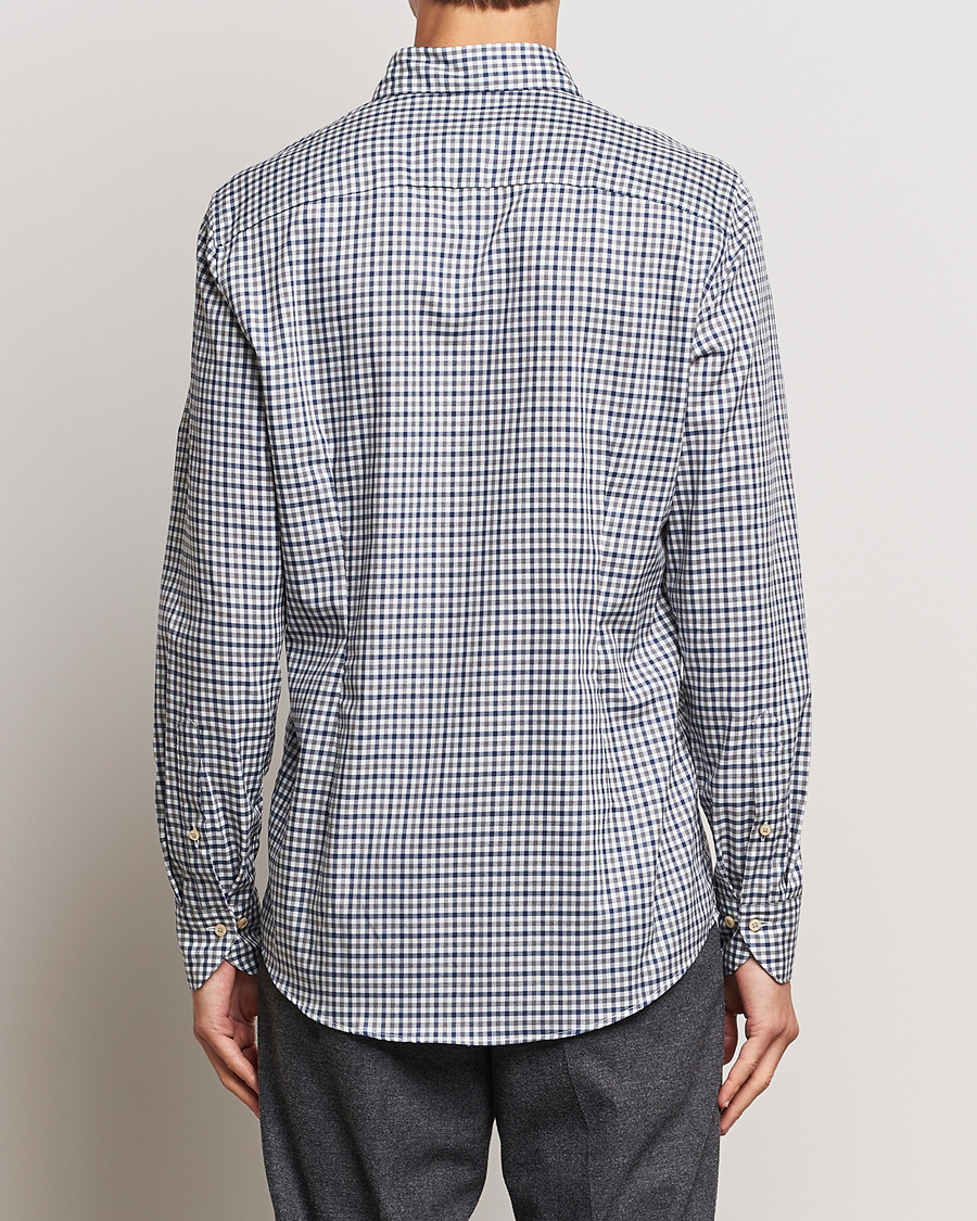 Hombres | Camisas | Stenströms | Slimline Small Checked Flannel Shirt Blue/Grey