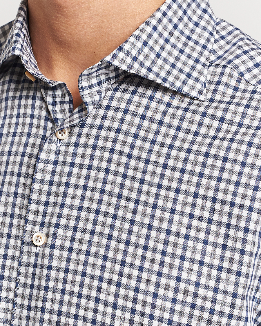 Hombres | Camisas | Stenströms | Slimline Small Checked Flannel Shirt Blue/Grey