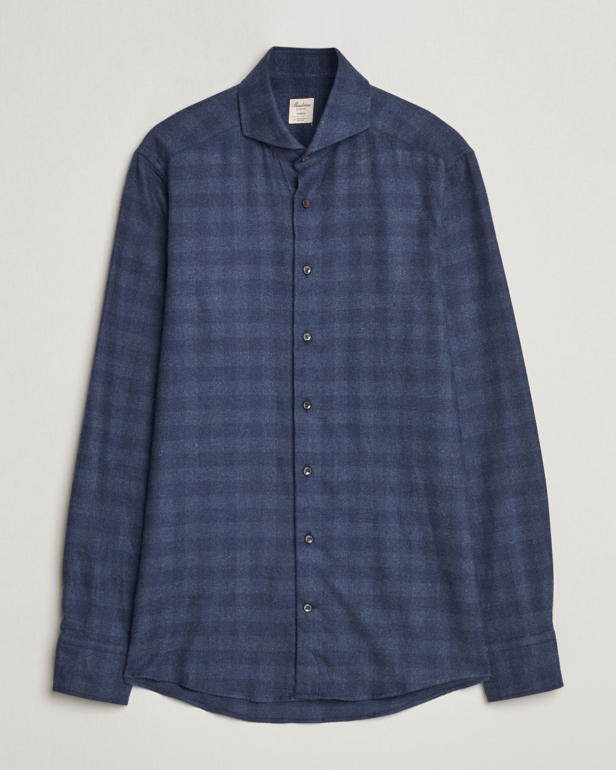 Hombres | Camisas | Stenströms | Slimline Checked Cut Away Flannel Shirt Navy