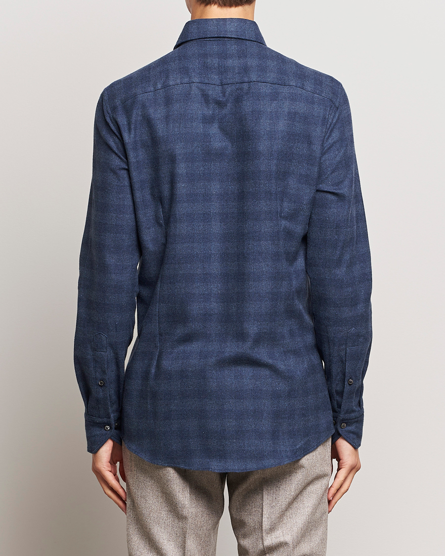 Hombres | Camisas | Stenströms | Slimline Checked Cut Away Flannel Shirt Navy