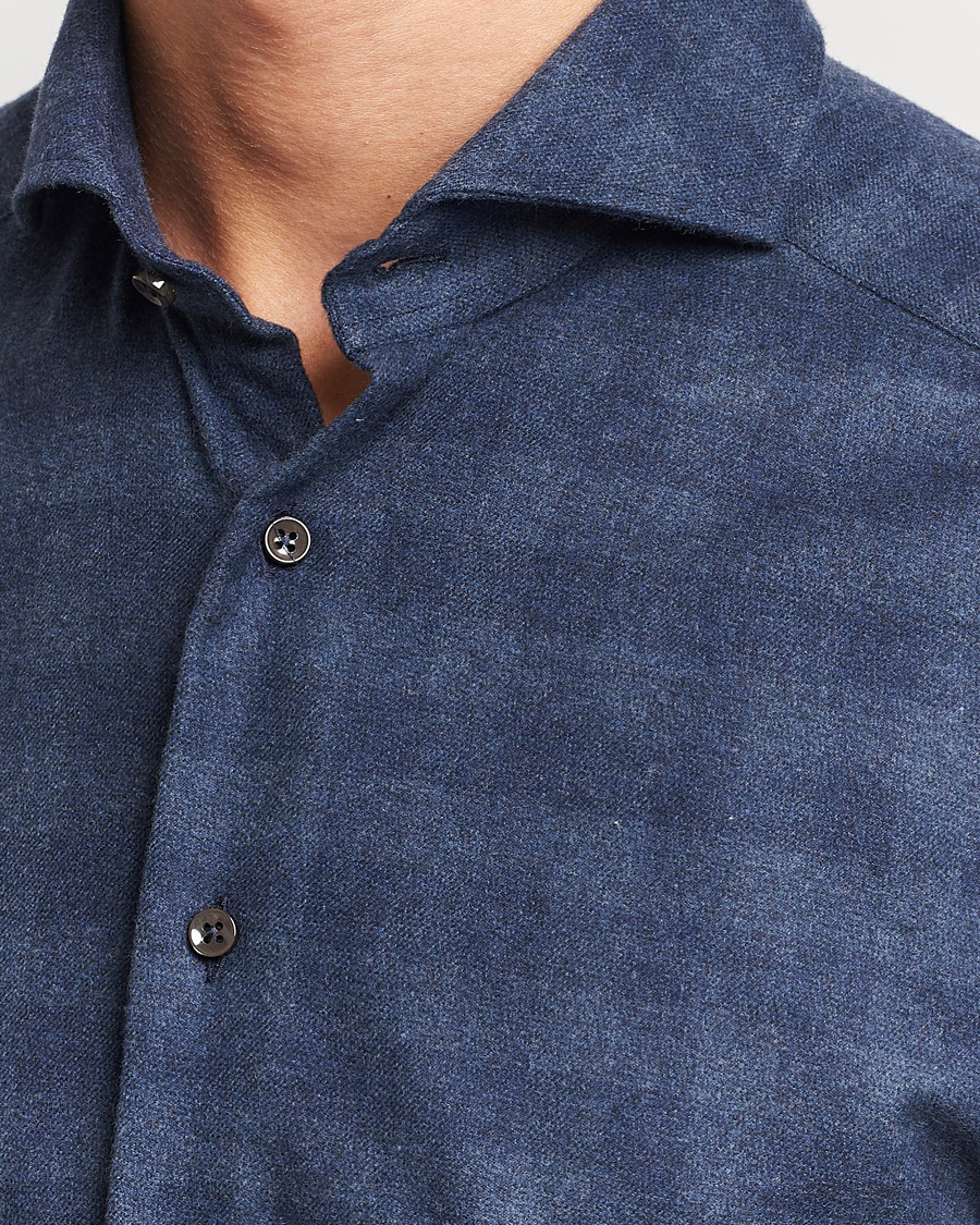 Hombres | Camisas | Stenströms | Slimline Checked Cut Away Flannel Shirt Navy