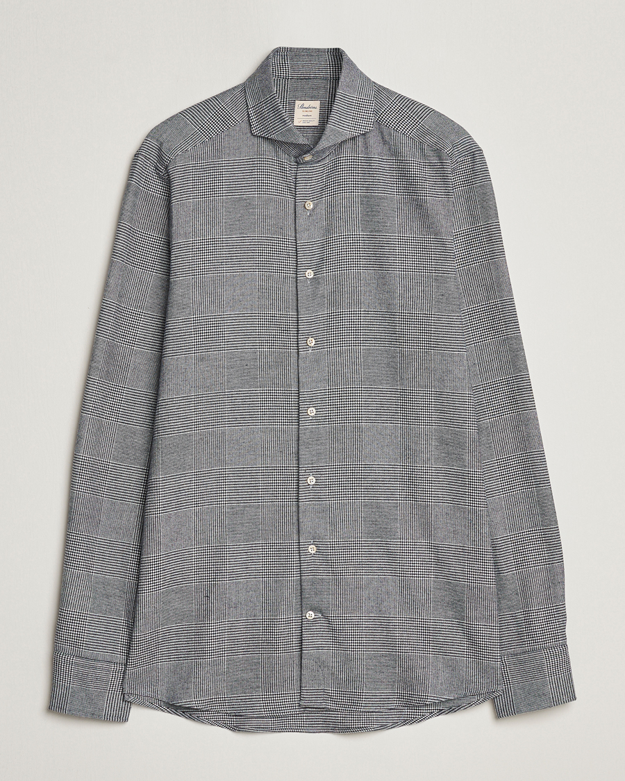 Hombres | Camisas | Stenströms | Slimline Prince of Wales Check Flannel Shirt Grey