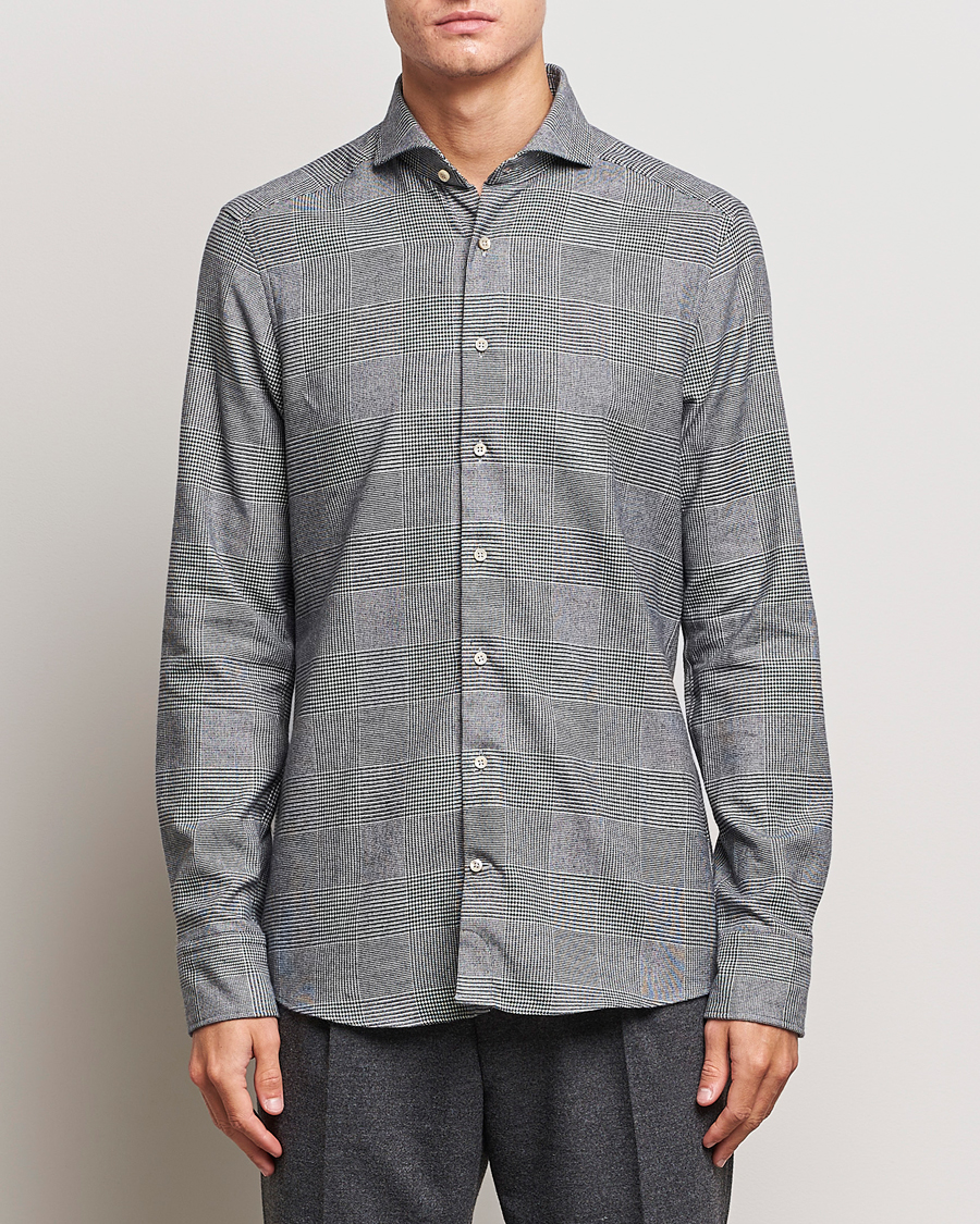 Hombres | Camisas | Stenströms | Slimline Prince of Wales Check Flannel Shirt Grey